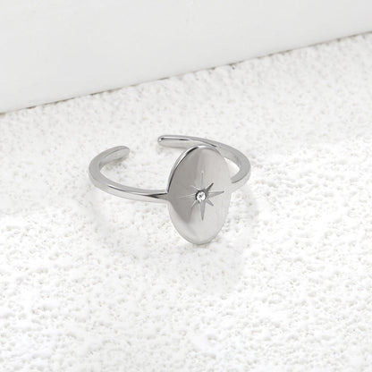 18K Gold Plated Stainless Steel Star Open Ring - Sparkling Diamond-Accented Minimalist Jewelry asonjewelry