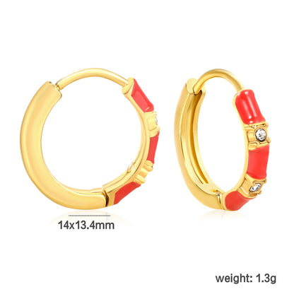 14*13.4mm red oil dripping white diamonds earrings gold color asonjewelry