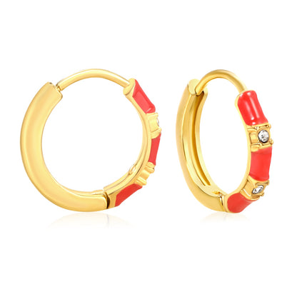 14*13.4mm red oil dripping white diamonds earrings gold color asonjewelry