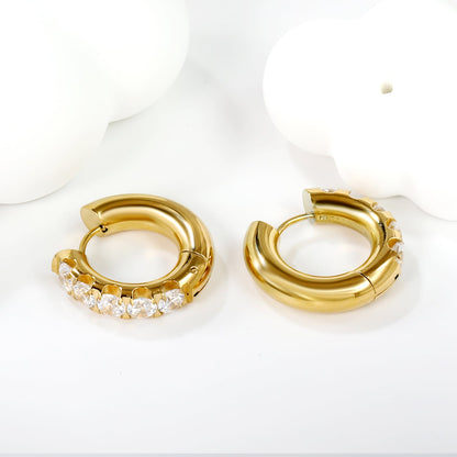 Round with 5 round white diamonds/mixed diamonds ear clips 5*21.6mm gold color asonjewelry