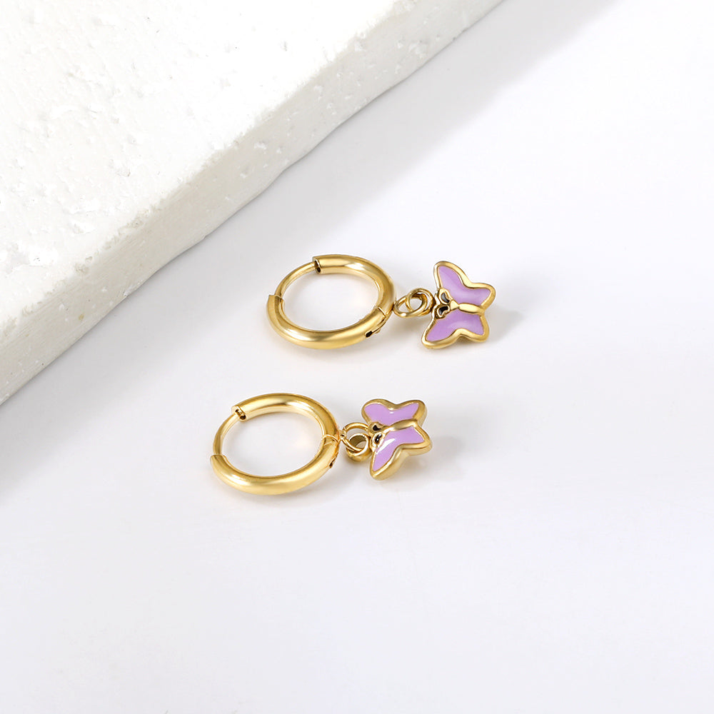 1.6x11mm Circle Butterfly Drop Oil Stud Earrings asonjewelry