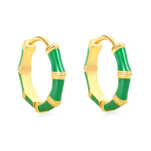 14*13.4mm green oil drip bamboo earrings gold color