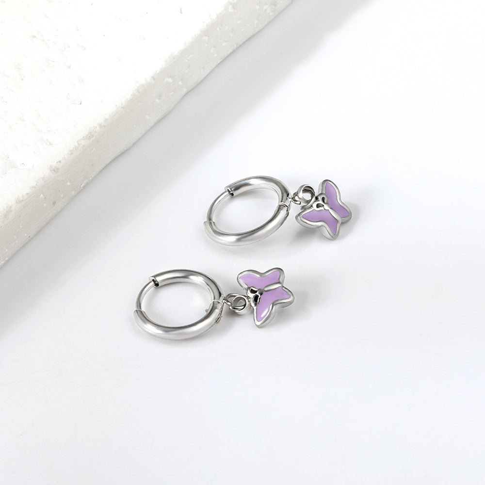 1.6x11mm Circle Butterfly Drop Oil Stud Earrings asonjewelry