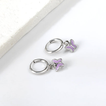 1.6x11mm Circle Butterfly Drop Oil Stud Earrings asonjewelry