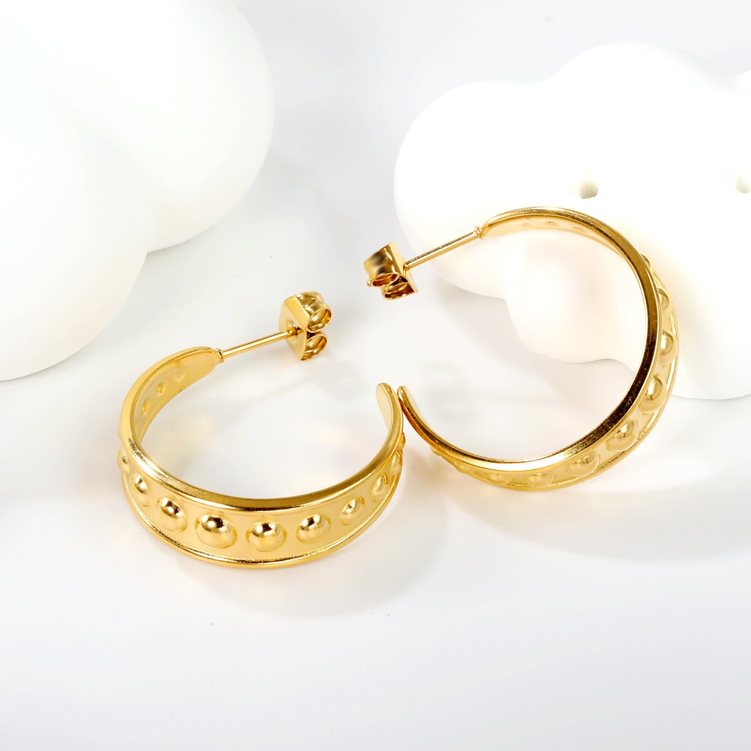 C-shaped earrings with bulging face 7.5*25mm gold color asonjewelry