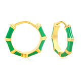 14*13.4mm green oil drip bamboo earrings gold color