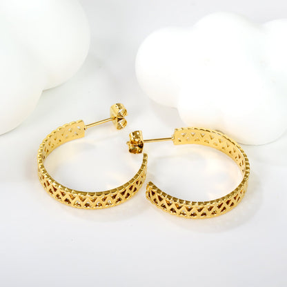 C-Shape Openwork Flower Earrings Thick1.4*W5*H25mm Goldtone asonjewelry