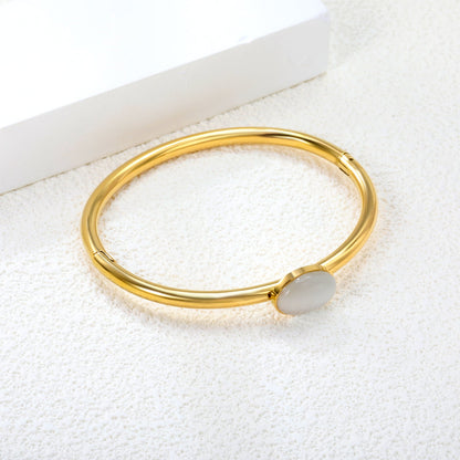 11.1*15.4mm oval white cat's eye line 3.9+outside 57.9*outside 68.5mm hard bracelet gold color asonjewelry