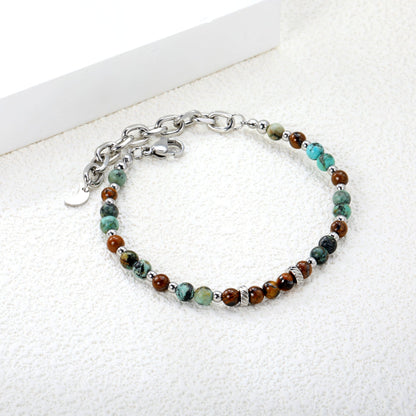 About 4.7mm mixed color round beads + 2.9mm round steel beads 18+5cm end chain + 4.6*7.4 crescent moon tail plate bracelet steel color asonjewelry