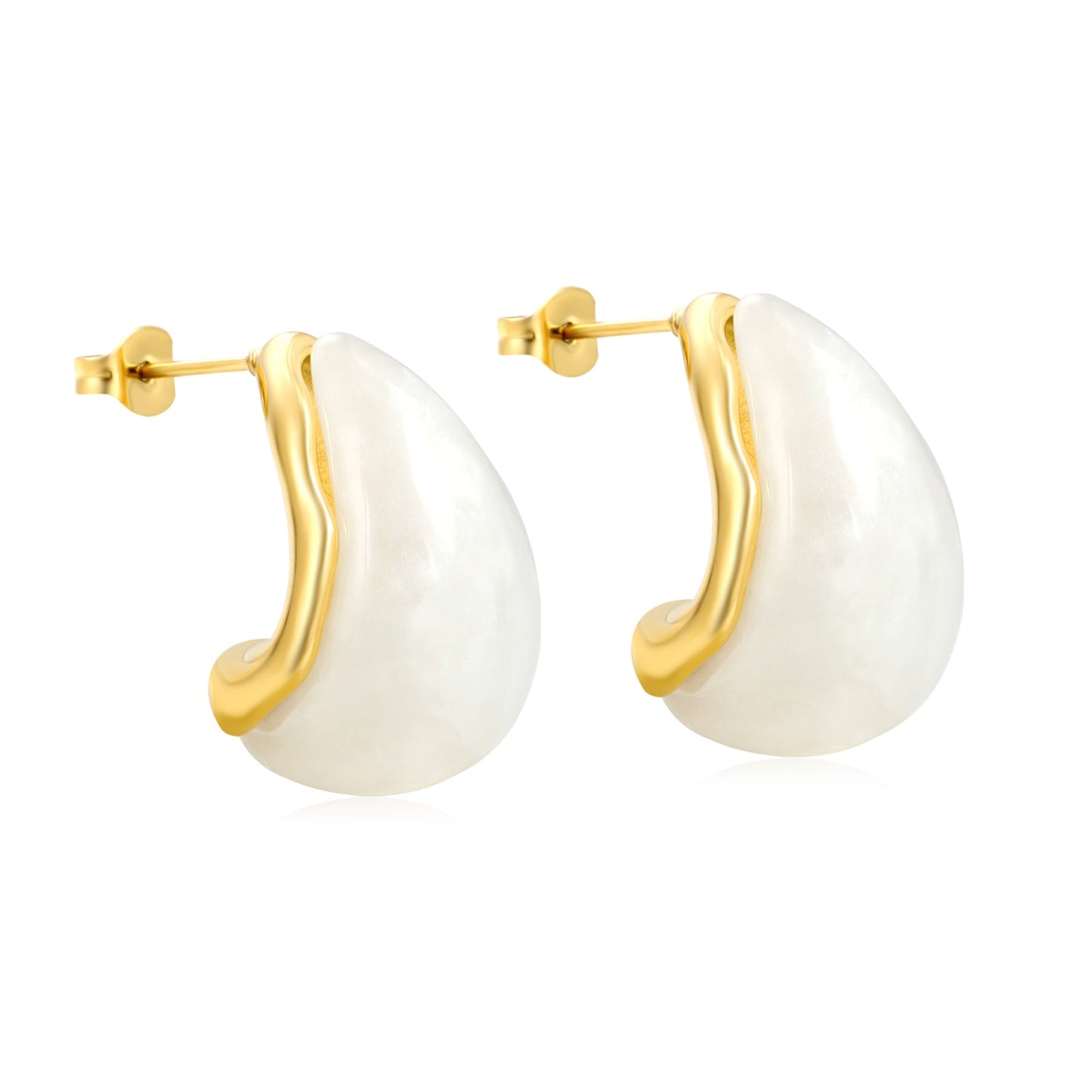 15.2*23.5mm semi-curved teardrop white/amber resin stud earrings gold color asonjewelry