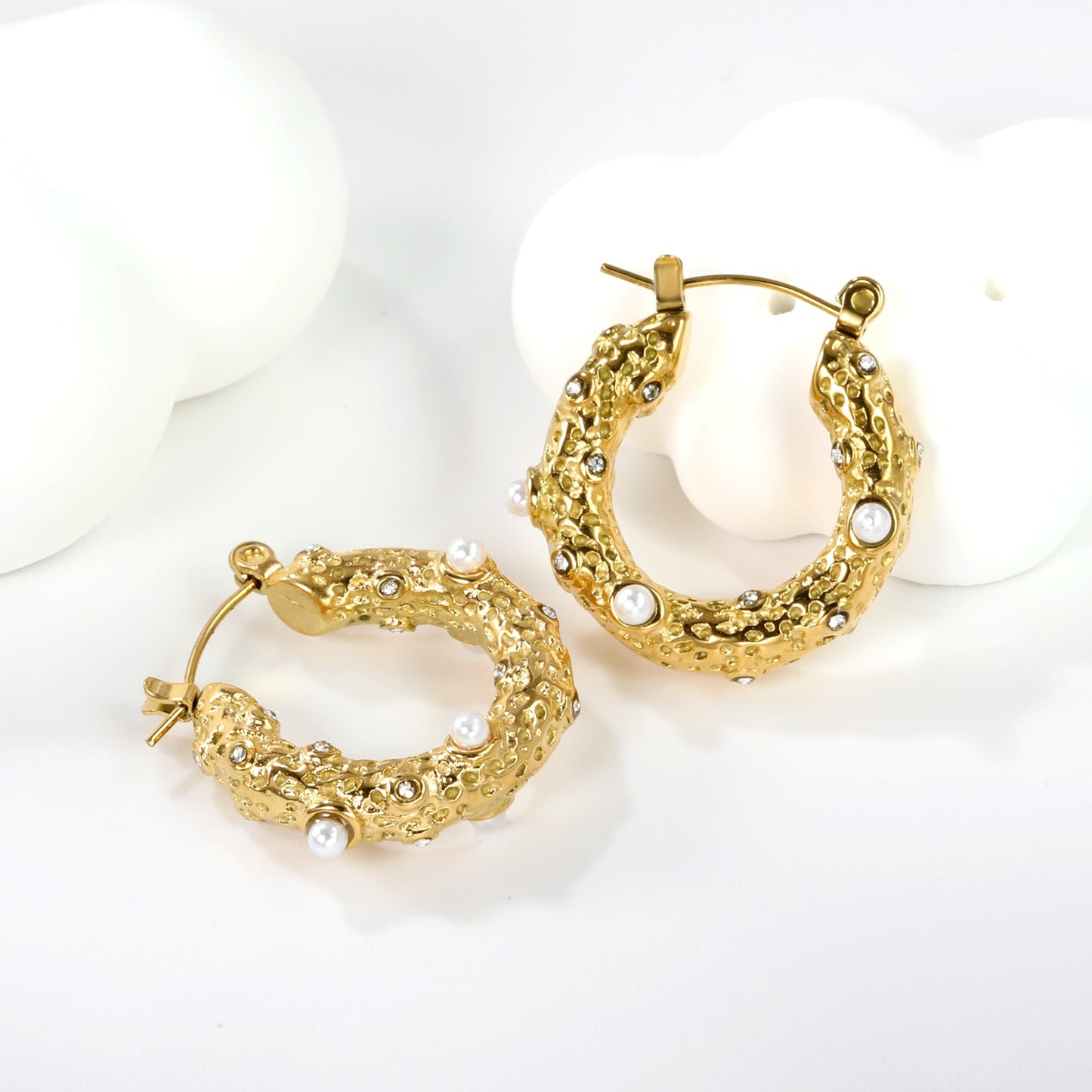 Round uneven with five 2.4mm white pearl earrings 4.7*23.5mm gold color asonjewelry