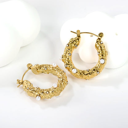 Round uneven with five 2.4mm white pearl earrings 4.7*23.5mm gold color asonjewelry