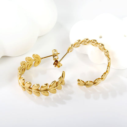 C-shaped leaf earrings 1.8*W9*H26.4mm gold color asonjewelry