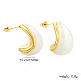 15.2*23.5mm semi-curved teardrop white/amber resin stud earrings gold color