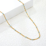 White/red/blue/mixed color dot drop glue necklace 0.4 cross chain 40+5cm+6mm round plate Gold color