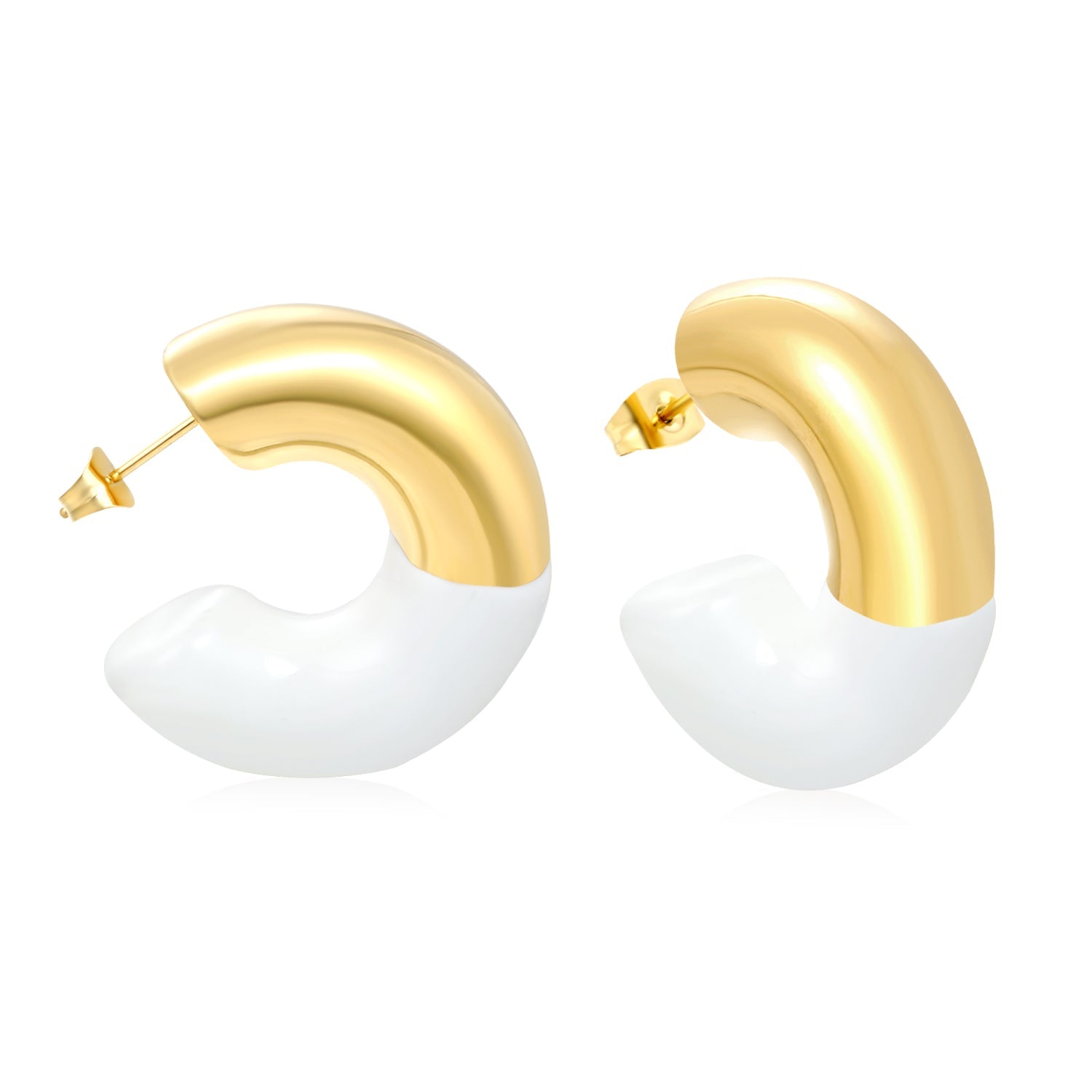 10.3*31.2mm C-shaped earrings with white/black/red oil drops Gold color asonjewelry