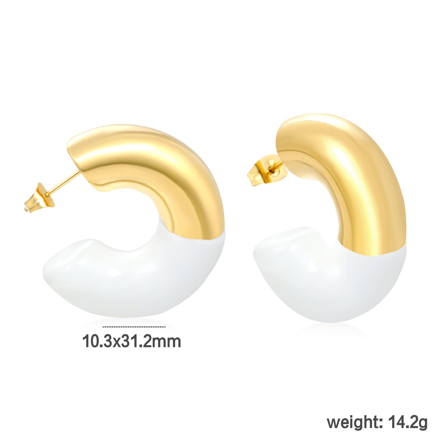 10.3*31.2mm C-shaped earrings with white/black/red oil drops Gold color asonjewelry