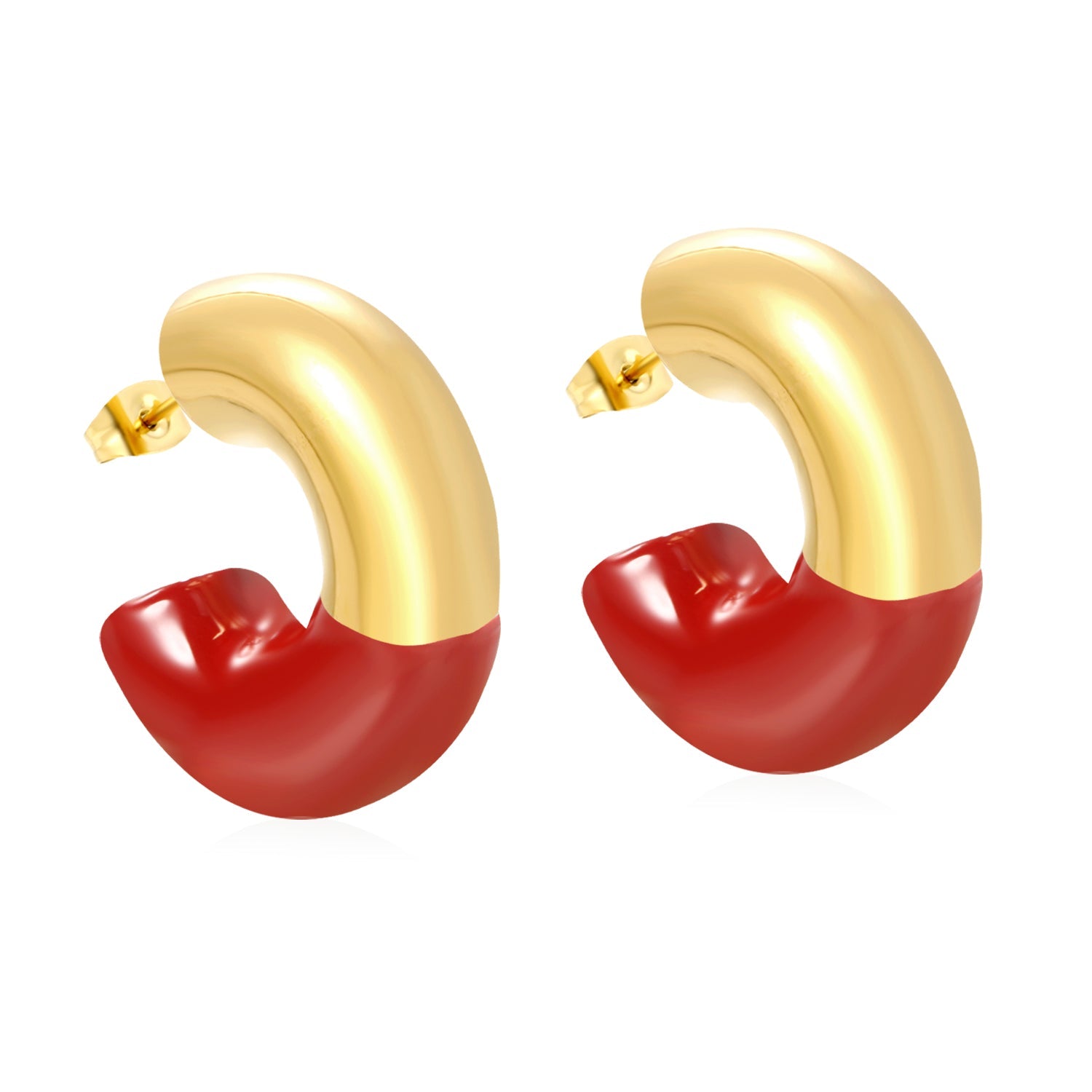 10.3*31.2mm C-shaped earrings with white/black/red oil drops Gold color asonjewelry