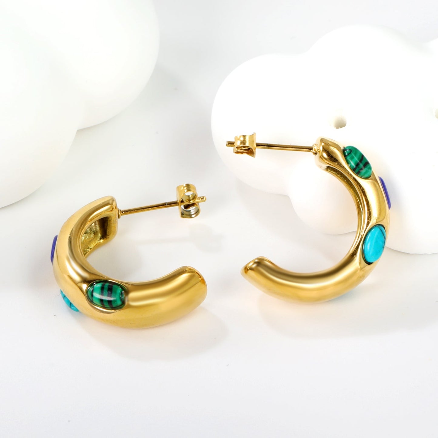 Semi-circle with 4 mixed color turquoise earrings 4*7.4*22.2mm gold color asonjewelry