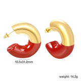 10.3*31.2mm C-shaped earrings with white/black/red oil drops Gold color