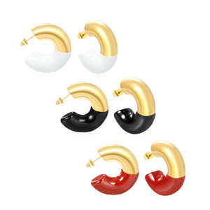 10.3*31.2mm C-shaped earrings with white/black/red oil drops Gold color