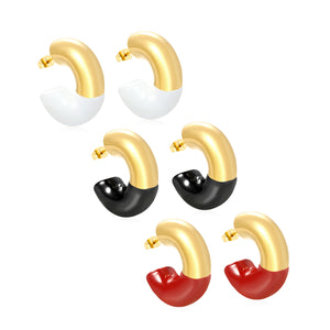 10.3*31.2mm C-shaped earrings with white/black/red oil drops Gold color