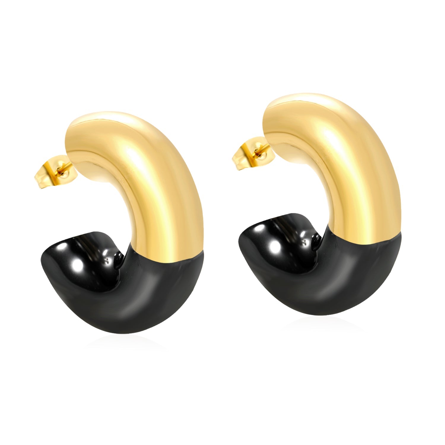 10.3*31.2mm C-shaped earrings with white/black/red oil drops Gold color asonjewelry