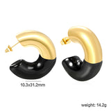 10.3*31.2mm C-shaped earrings with white/black/red oil drops Gold color