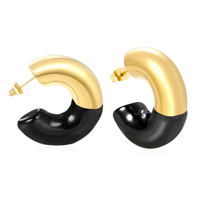 10.3*31.2mm C-shaped earrings with white/black/red oil drops Gold color asonjewelry