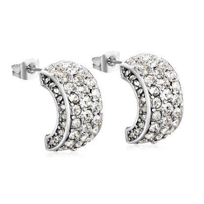 10.2*18.4mm C-shaped with white/emerald diamonds earrings steel color/golden color asonjewelry