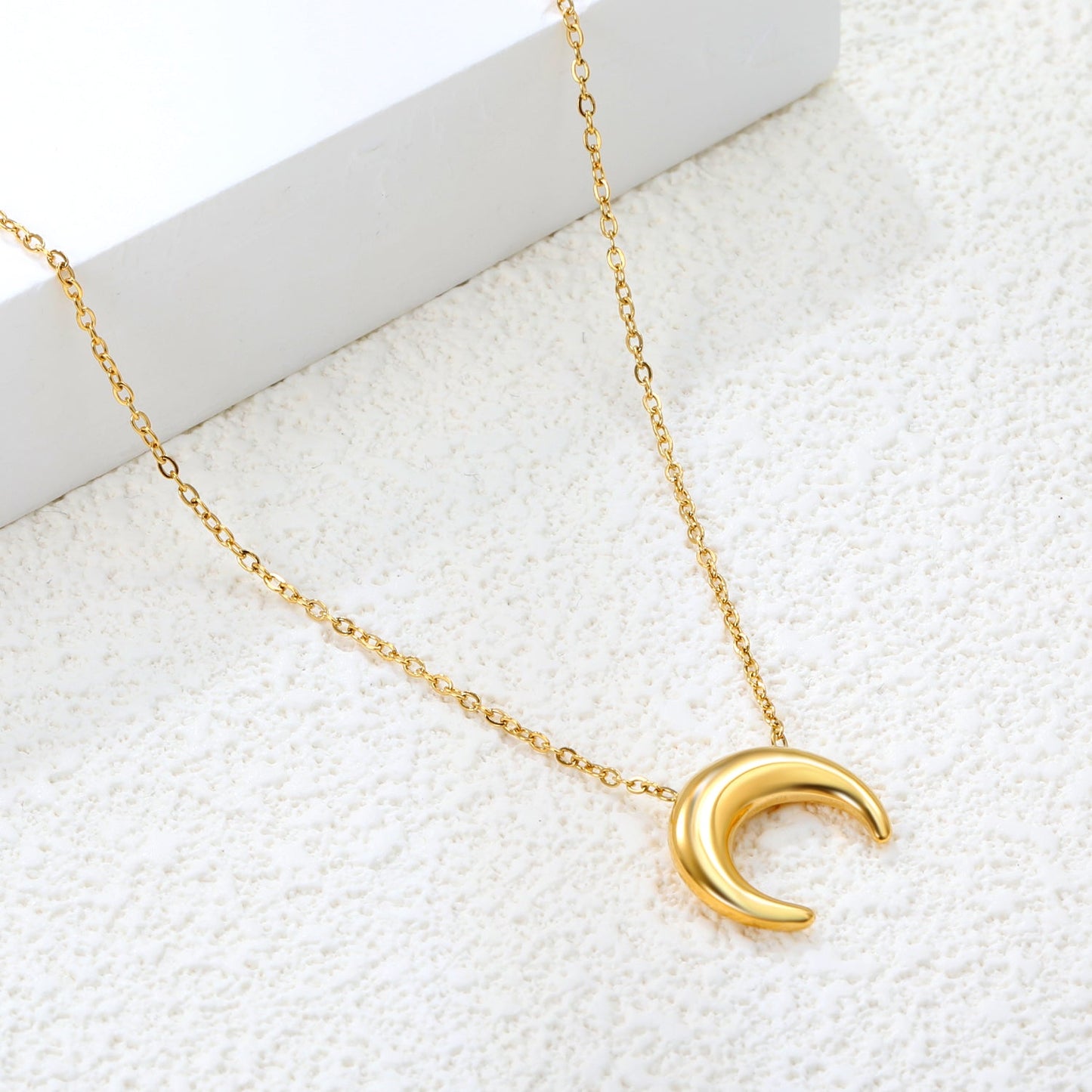 14.1*13.3mm moon accessory 50+5cm end chain+4.6*7.4mm crescent moon tail plate necklace gold color asonjewelry