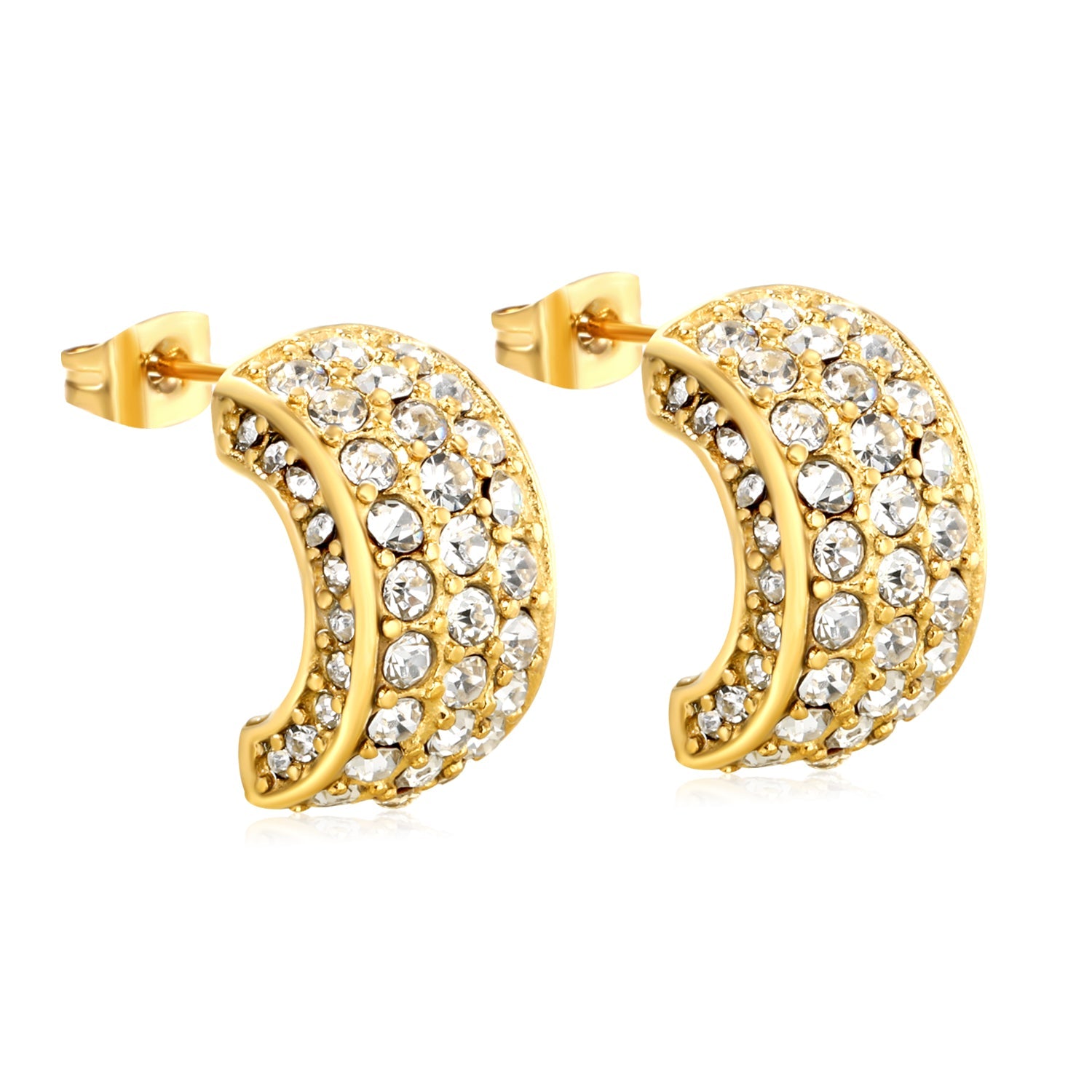 10.2*18.4mm C-shaped with white/emerald diamonds earrings steel color/golden color asonjewelry