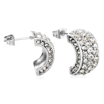 10.2*18.4mm C-shaped with white/emerald diamonds earrings steel color/golden color asonjewelry