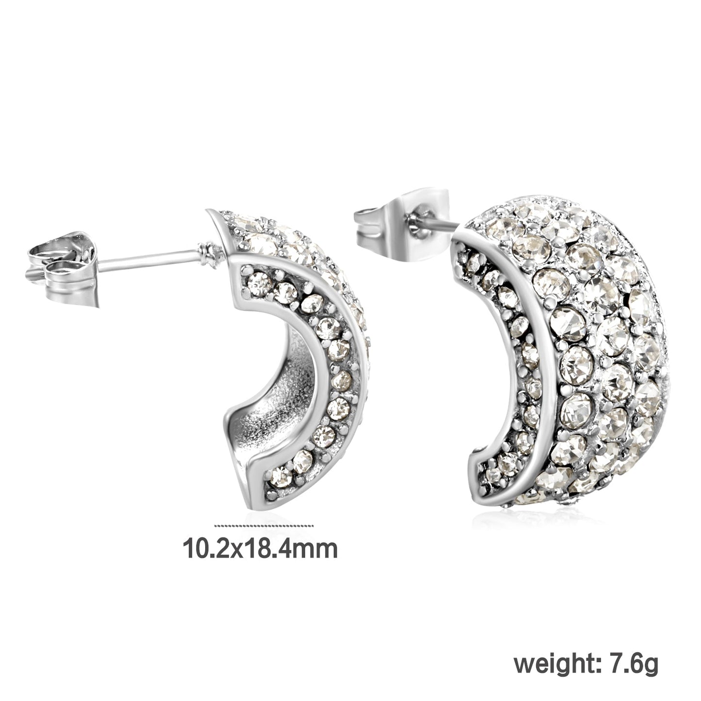 10.2*18.4mm C-shaped with white/emerald diamonds earrings steel color/golden color asonjewelry