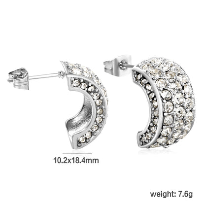 10.2*18.4mm C-shaped with white/emerald diamonds earrings steel color/golden color asonjewelry