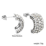 10.2*18.4mm C-shaped with white/emerald diamonds earrings steel color/golden color