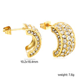 10.2*18.4mm C-shaped with white/emerald diamonds earrings steel color/golden color