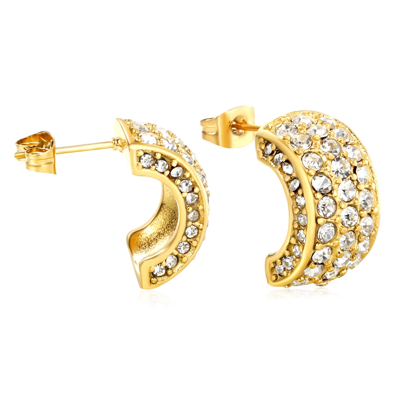 10.2*18.4mm C-shaped with white/emerald diamonds earrings steel color/golden color asonjewelry