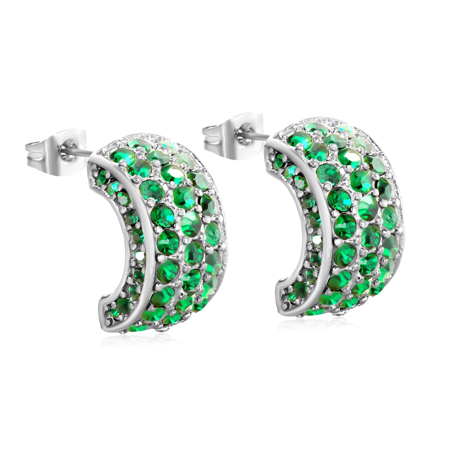 10.2*18.4mm C-shaped with white/emerald diamonds earrings steel color/golden color asonjewelry