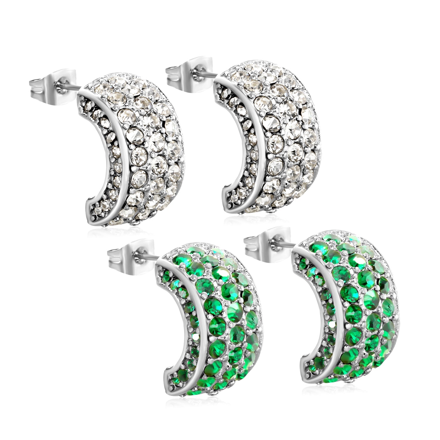 10.2*18.4mm C-shaped with white/emerald diamonds earrings steel color/golden color asonjewelry