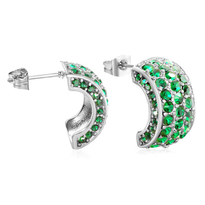 10.2*18.4mm C-shaped with white/emerald diamonds earrings steel color/golden color asonjewelry