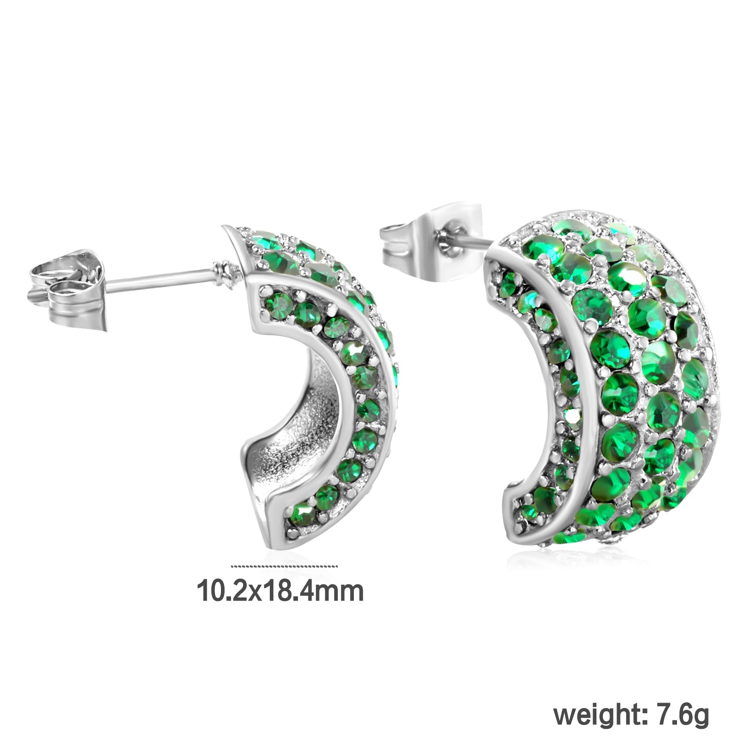 10.2*18.4mm C-shaped with white/emerald diamonds earrings steel color/golden color asonjewelry
