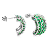 10.2*18.4mm C-shaped with white/emerald diamonds earrings steel color/golden color