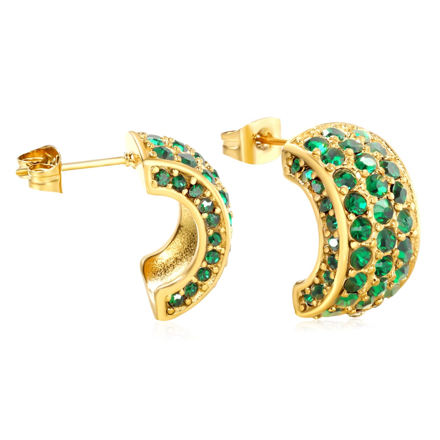 10.2*18.4mm C-shaped with white/emerald diamonds earrings steel color/golden color asonjewelry