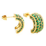 10.2*18.4mm C-shaped with white/emerald diamonds earrings steel color/golden color