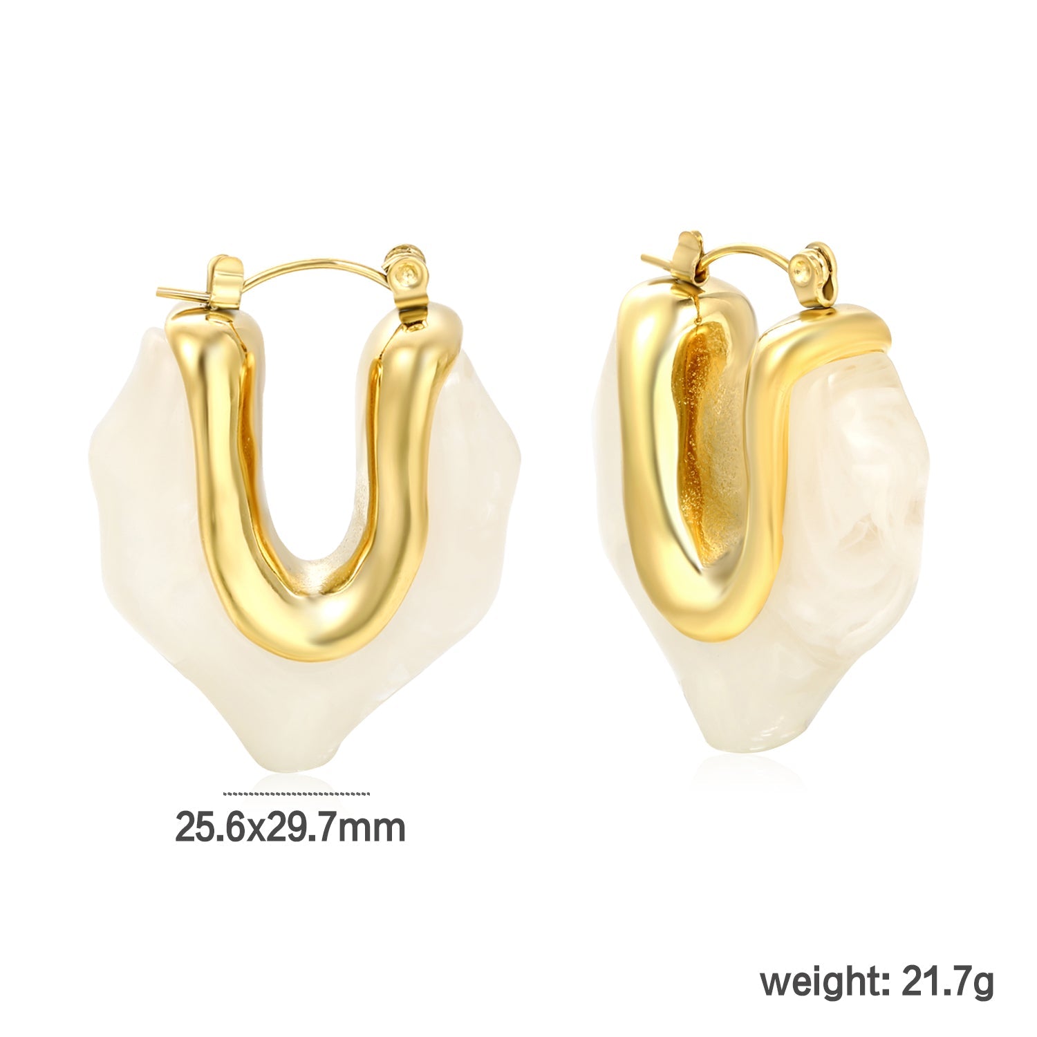 25.6*29.7mm irregular V-shaped white/transparent black/amber resin ear clips gold color asonjewelry