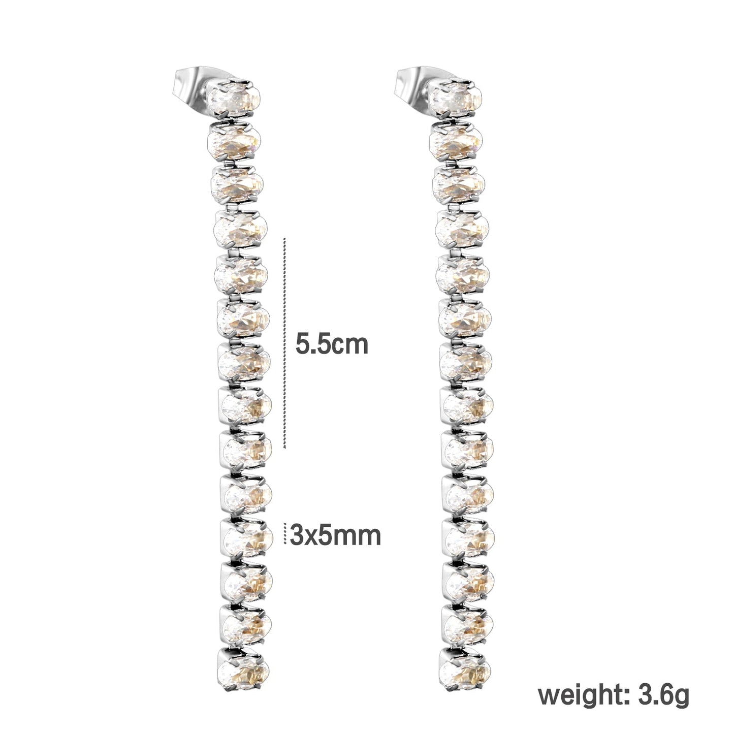 Earrings oval white diamonds Length 5.5cm Gold/Steel asonjewelry