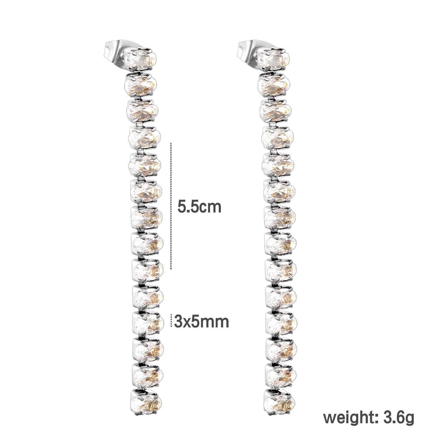 Earrings oval white diamonds Length 5.5cm Gold/Steel asonjewelry