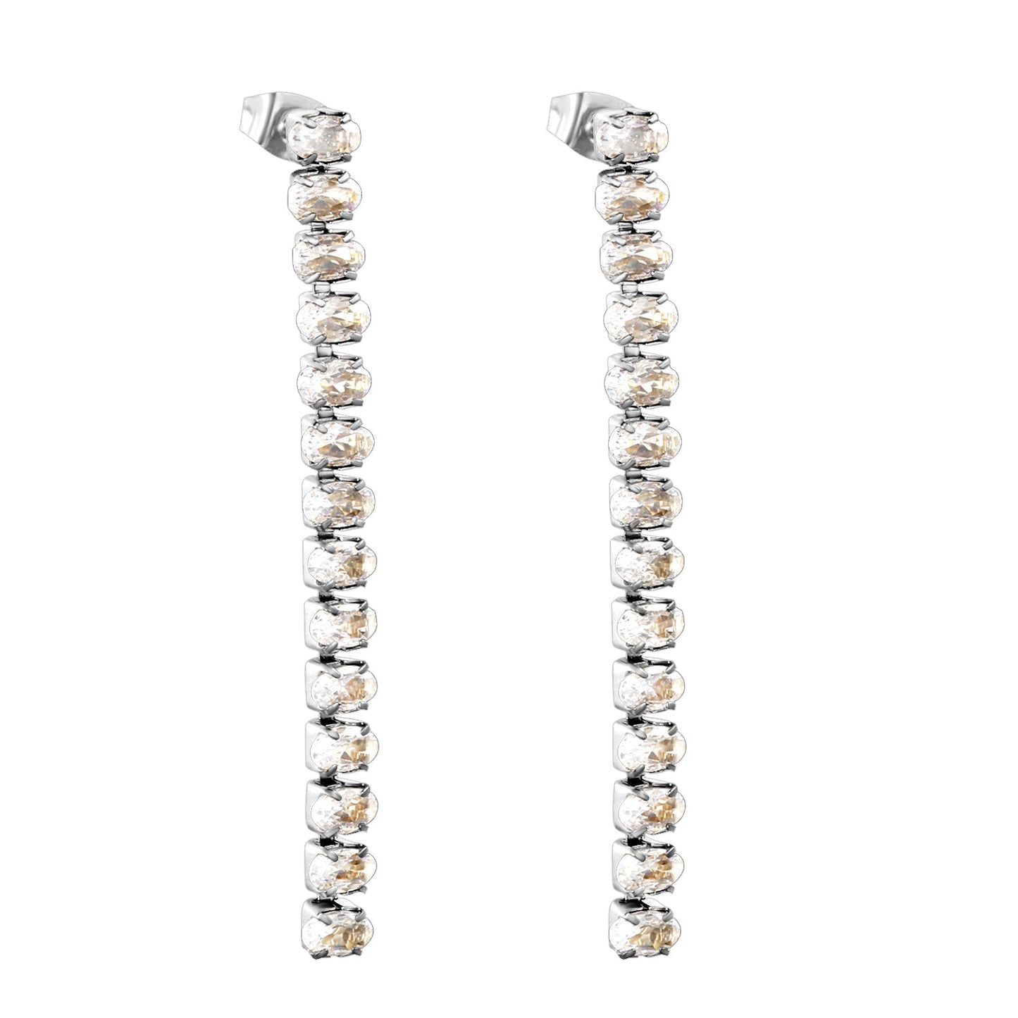 Earrings oval white diamonds Length 5.5cm Gold/Steel asonjewelry