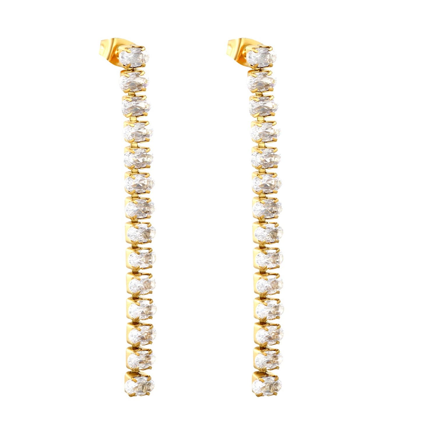 Earrings oval white diamonds Length 5.5cm Gold/Steel asonjewelry